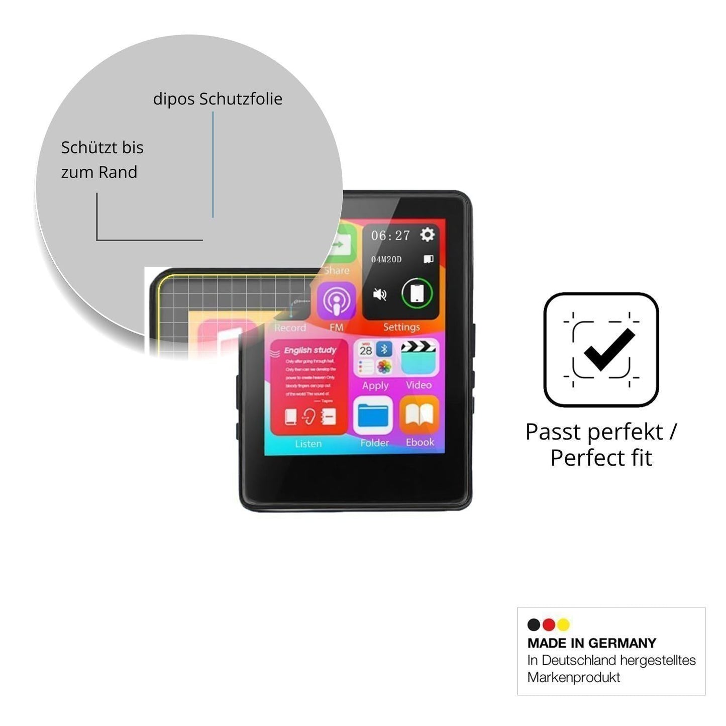 2x 3D Full Cover Schutzfolie für Aroeally D6 MP3-P (6)