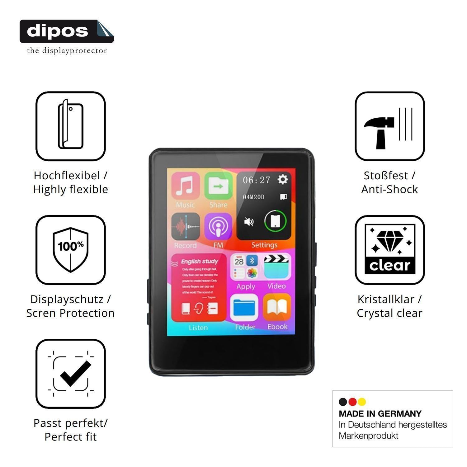 2x 3D Full Cover Schutzfolie für Aroeally D6 MP3-P (7)