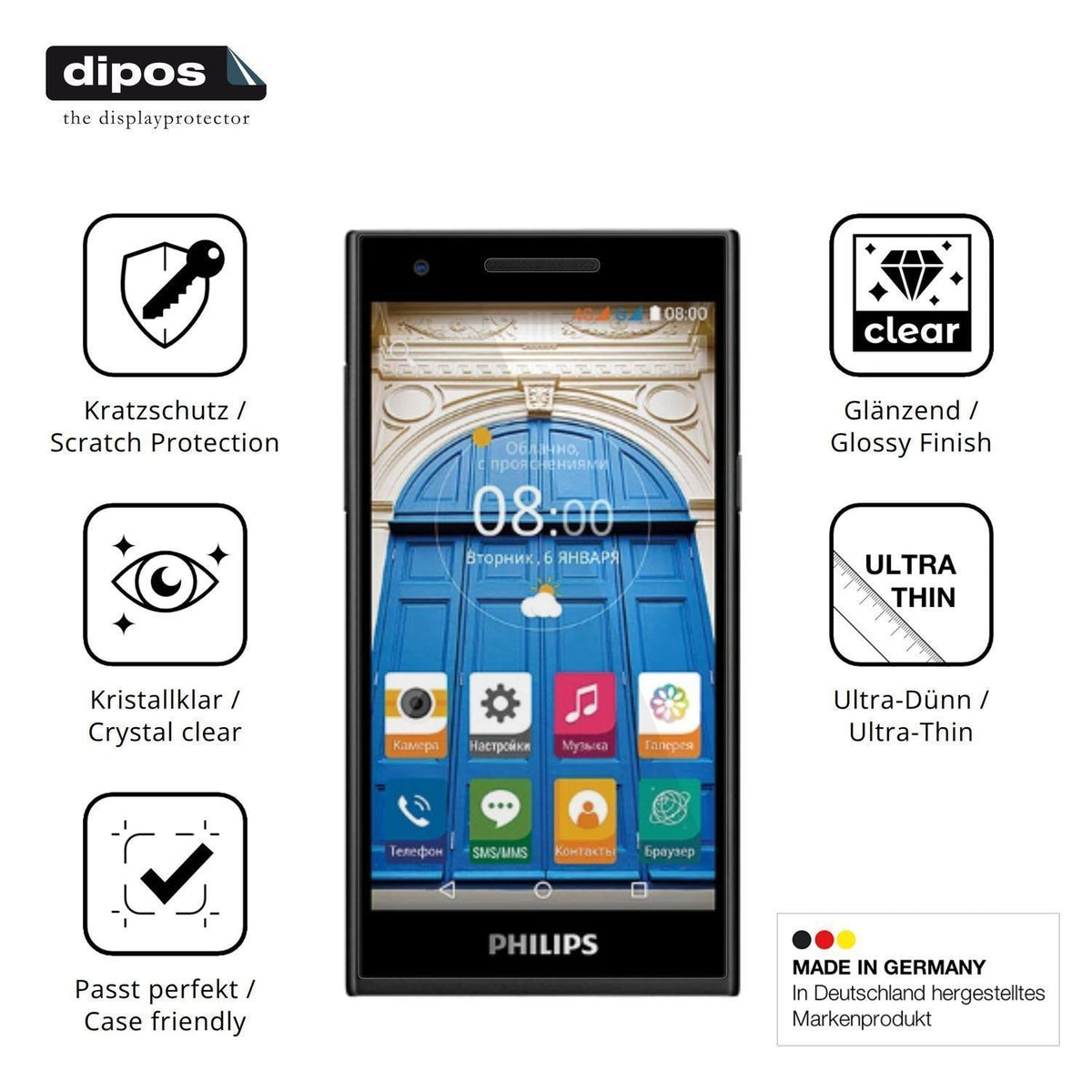 4x Schutzfolie klar für Philips S396 Display-Schut (7)