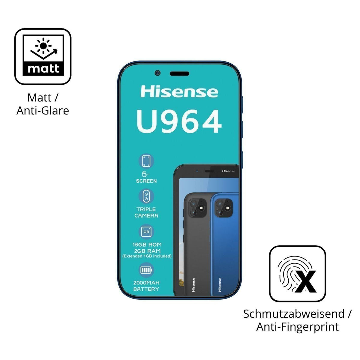 4x Schutzfolie matt für Hisense U964 Display-Schut (5)