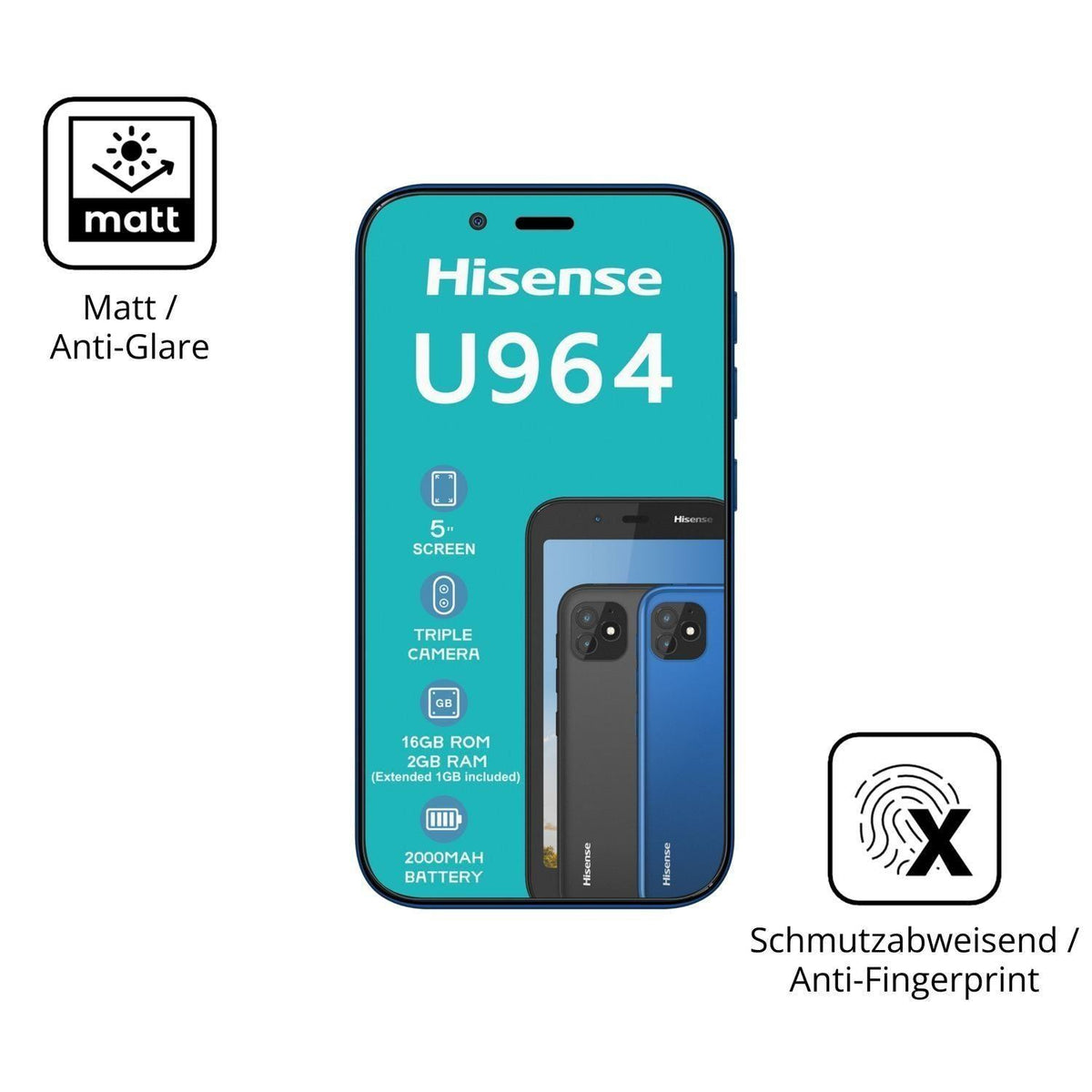 2x 9H Schutzfolie matt für Hisense U964 Panzerfoli (5)