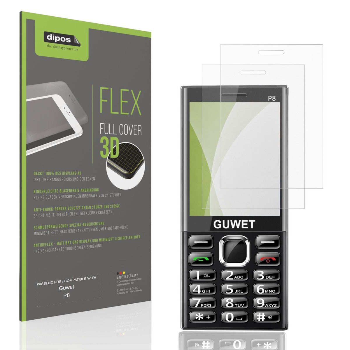 2x Full Cover Schutzfolie matt für Guwet P8 (1)