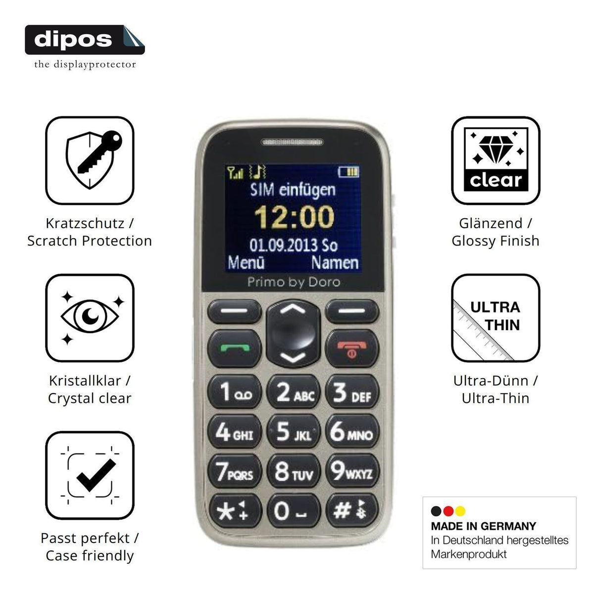 4x Schutzfolie klar für Doro Primo 215 Display-Sch (7)