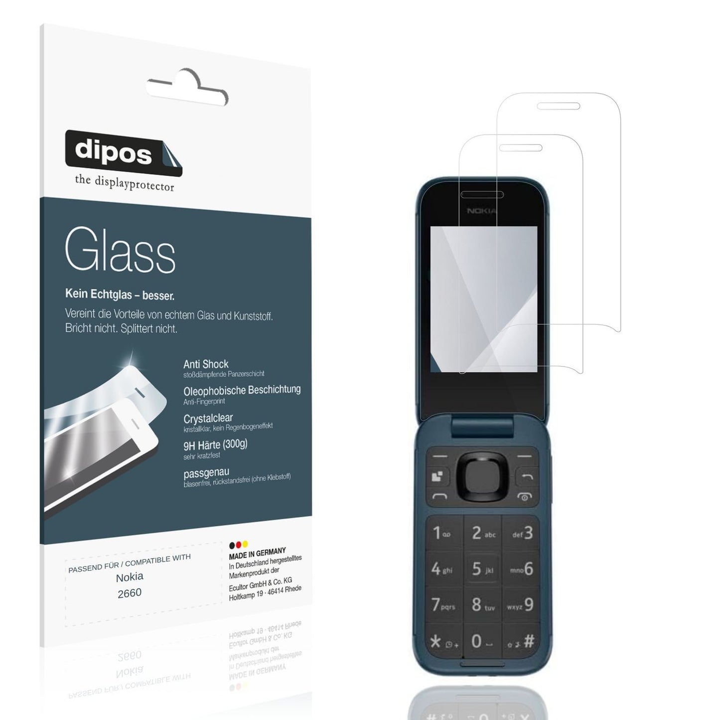2x 9H Schutzfolie für Nokia 2660 Panzerfolie (1)