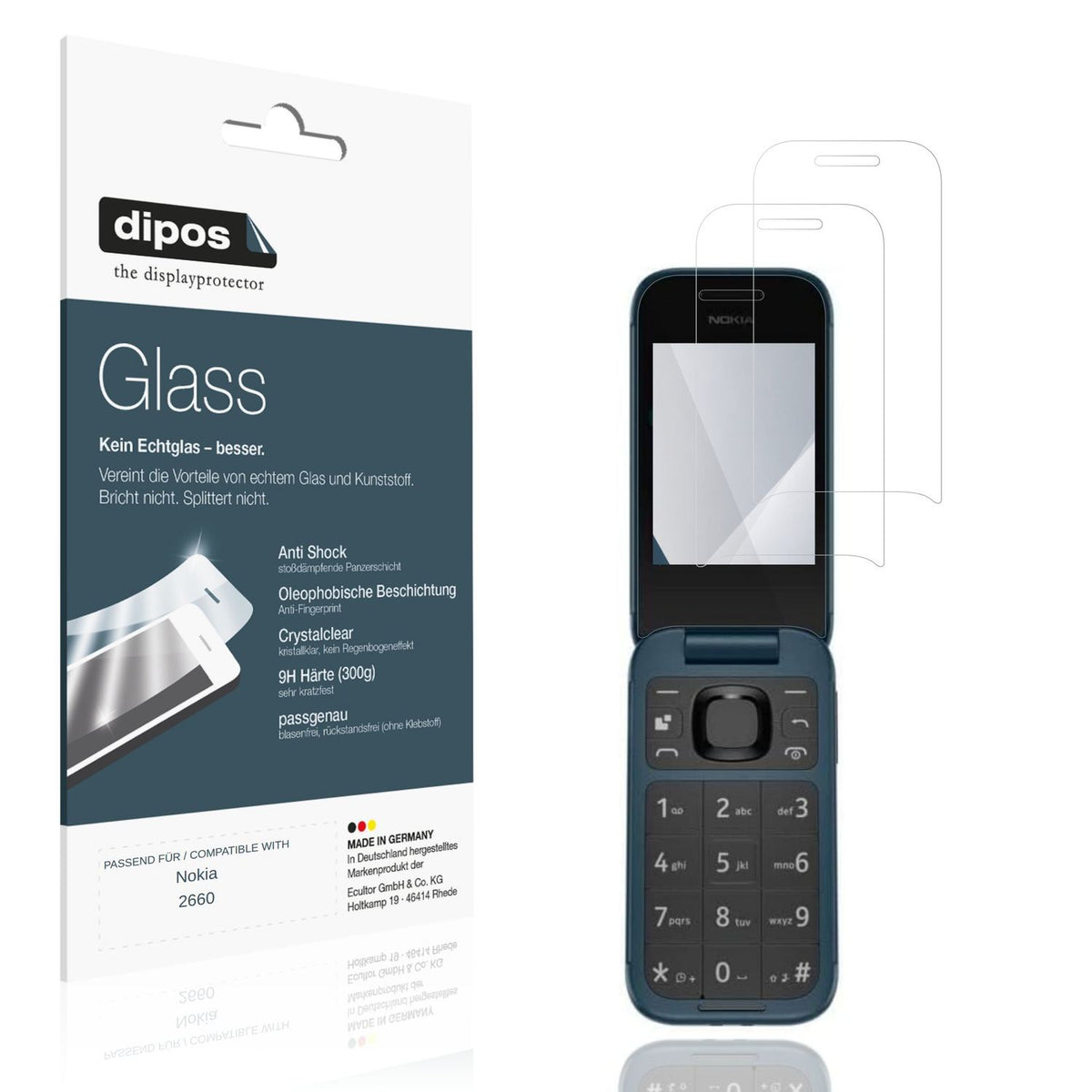 2x 9H Schutzfolie für Nokia 2660 Panzerfolie (1)