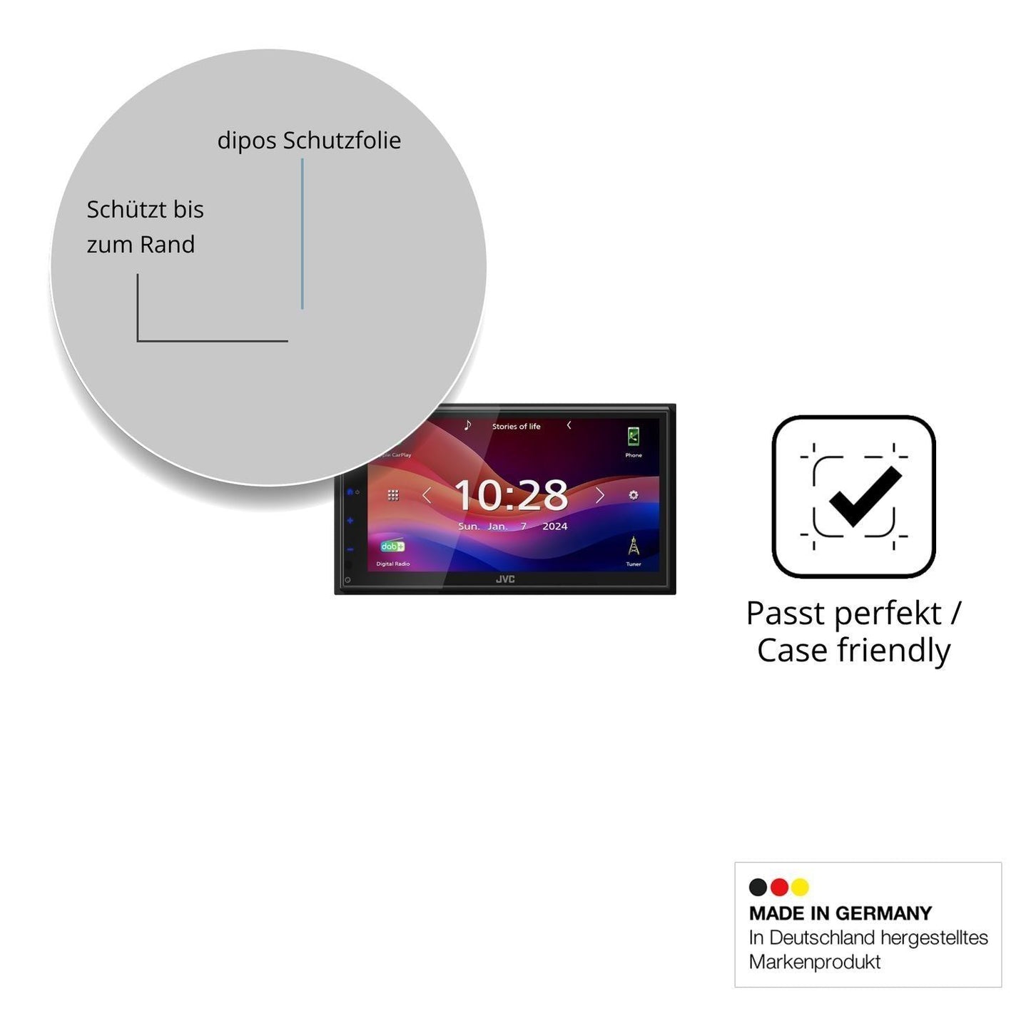 2x 9H Schutzfolie für JVC KW-M695DBW Panzerfolie (6)