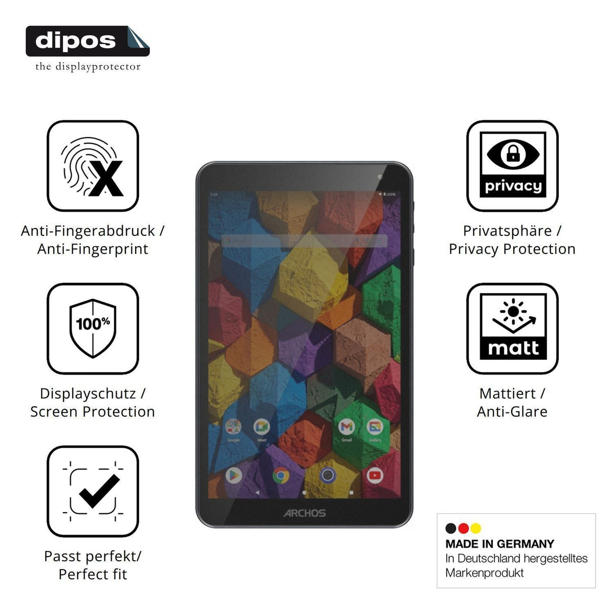 Blickschutzfolie für Archos T80 HD WiFi matt Schut (5)