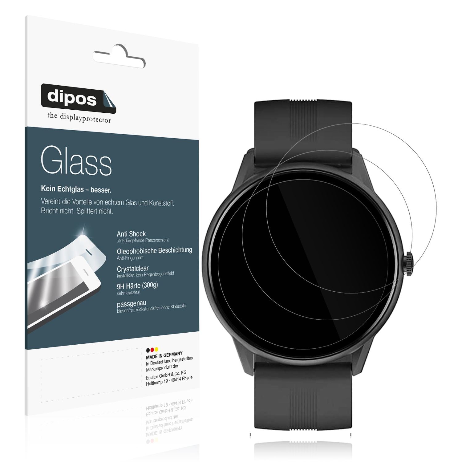 2x 9H Schutzfolie für Lytimes 1,3 Zoll Smartwatch  (1)