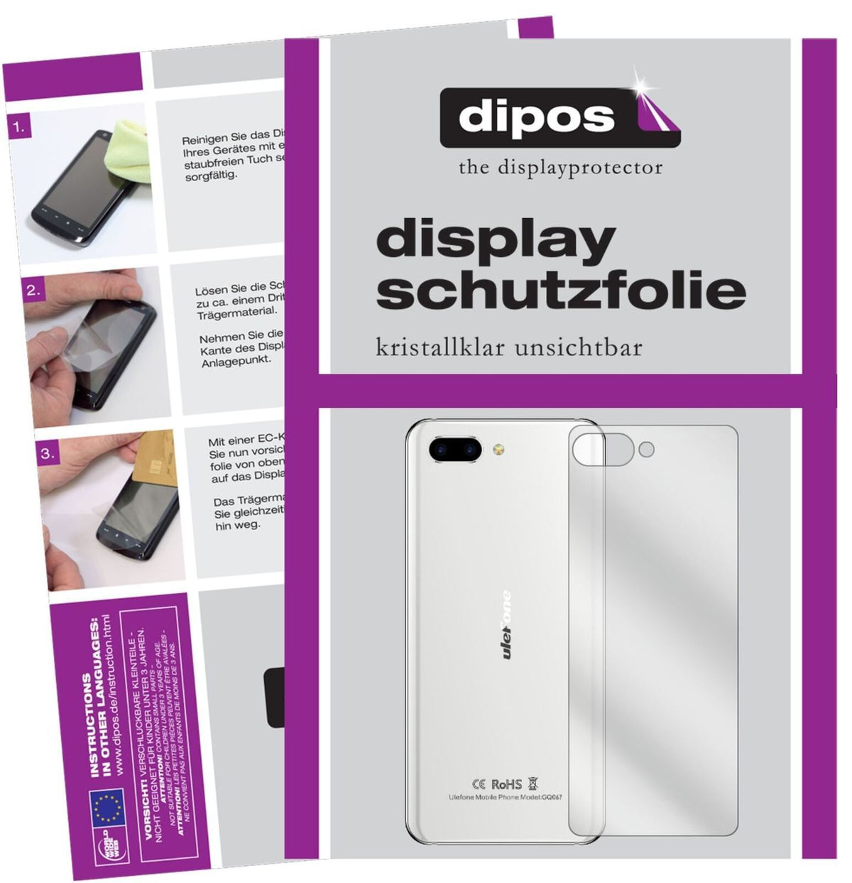 5x Schutzfolie klar für Ulefone T2 Pro Rückseite D (2)