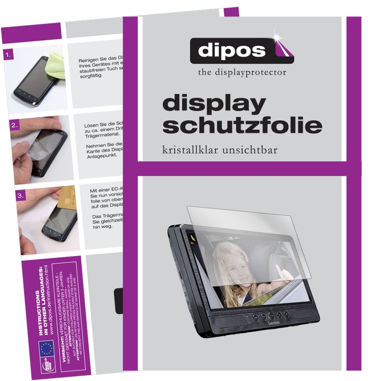 3x Schutzfolie klar für Lenco DVP-1045 Display-Sch (1)