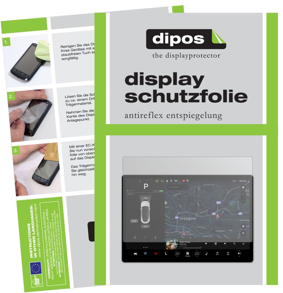 2x Schutzfolie matt für Tesla Model 3 Display Disp (1)