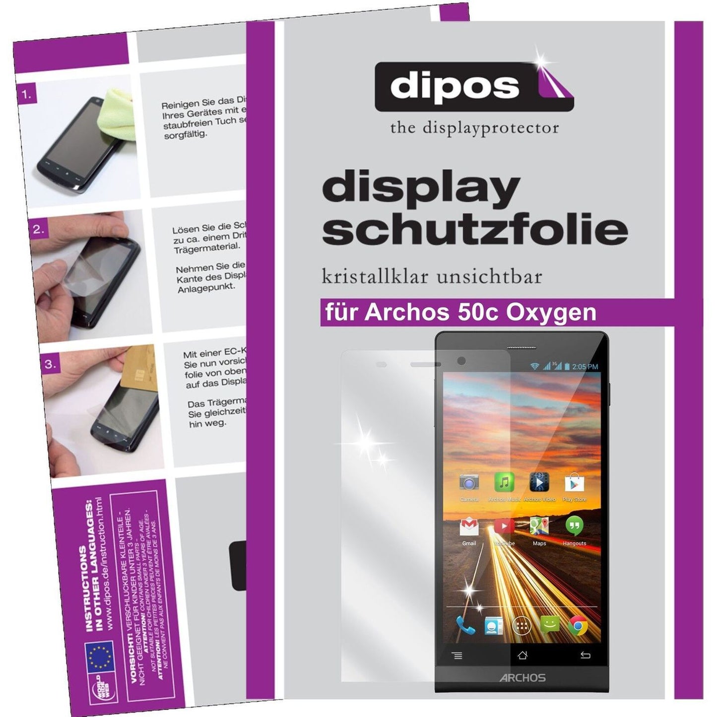 2x Schutzfolie klar für 50c Oxygen Archos Display- (1)