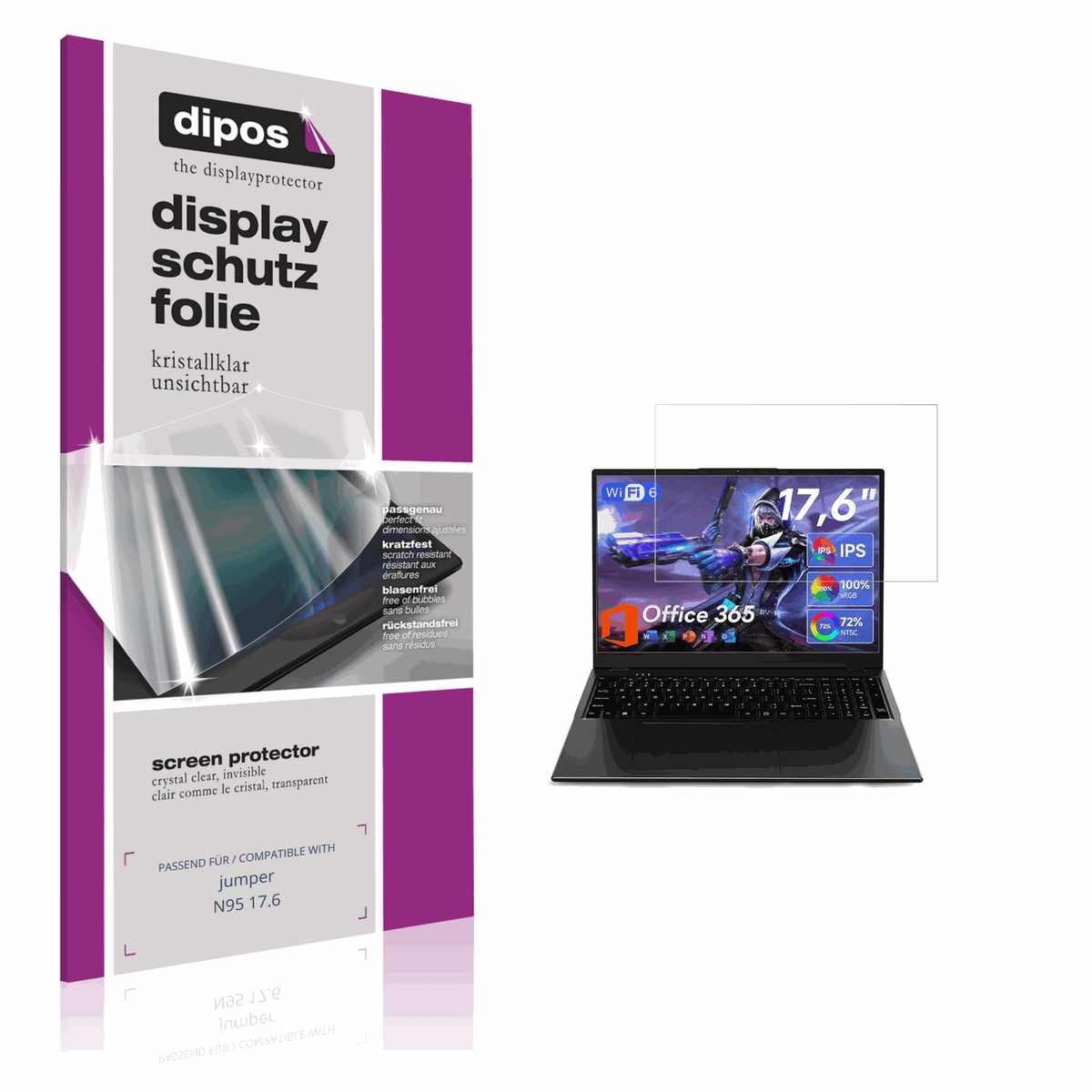 Klare Displayschutzfolie von dipos passend für jumper N95 17.6, präziser Zuschnitt und blasenfrei montiert