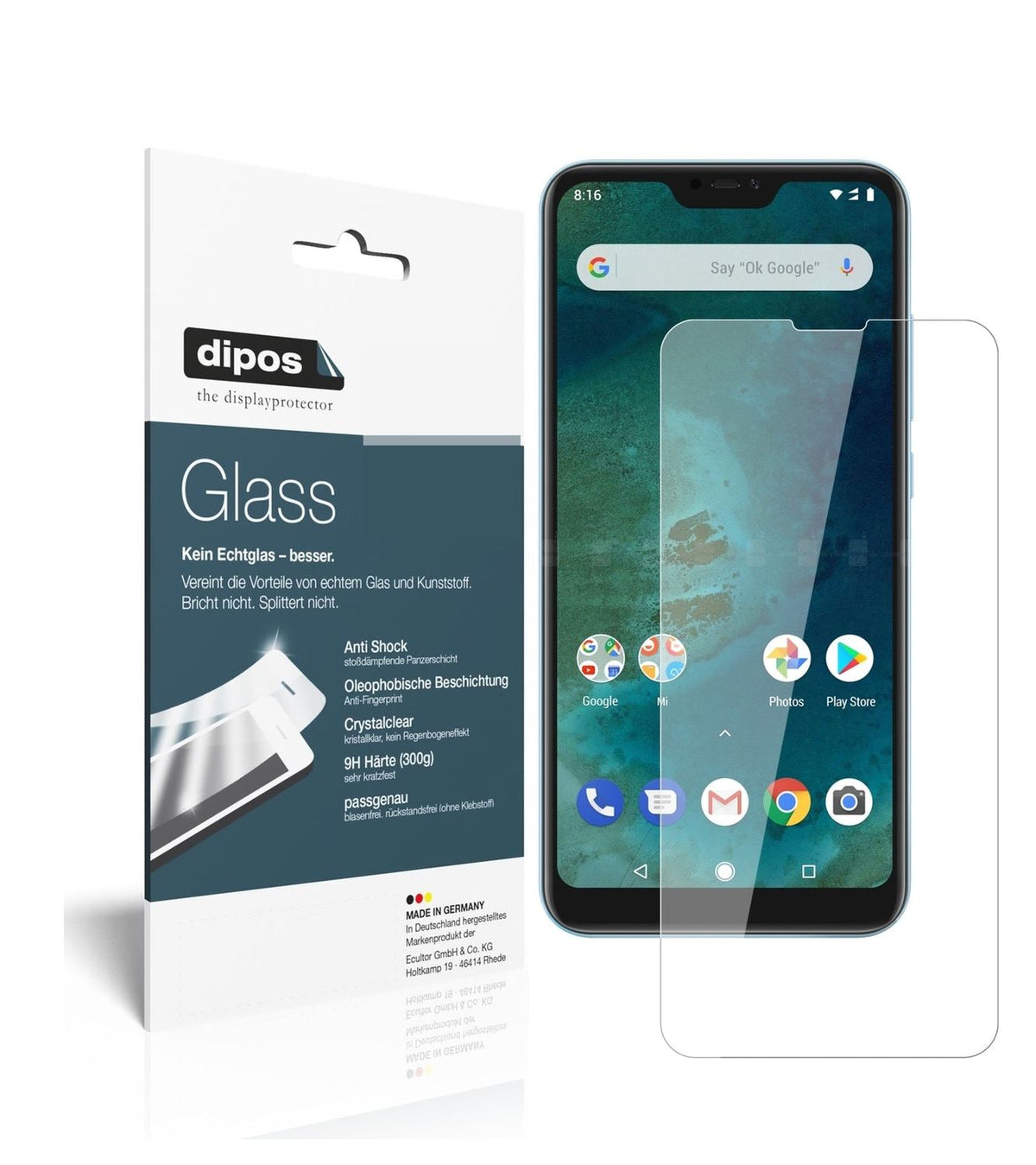 1x 9H Schutzfolie für Xiaomi Mi A2 Lite Panzerfolie