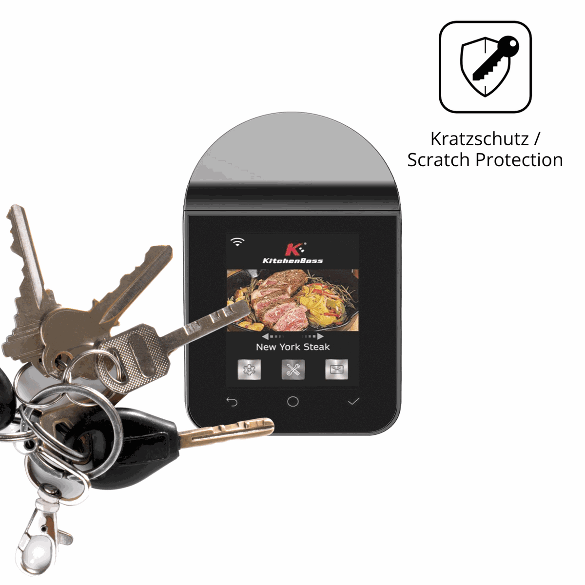 Schutz gegen Kratzer auf dem KitchenBoss G330 Glas durch Schlüssel oder Ähnliches