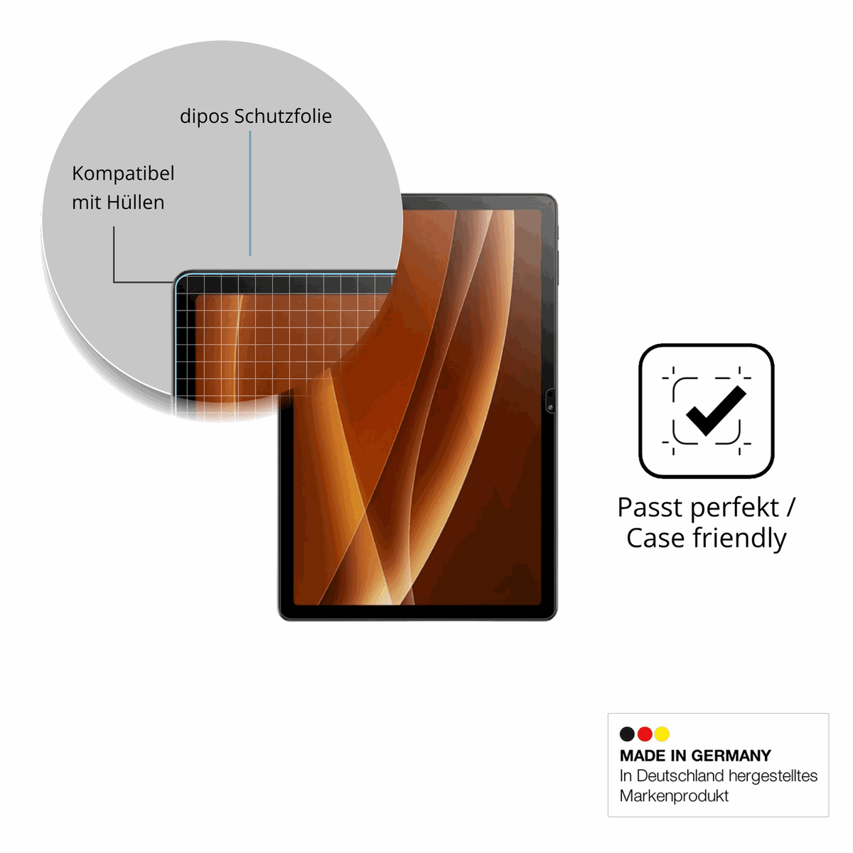 Schutzfolie mit optimaler Passform, zur Verwendung mit Hüllen geeignet