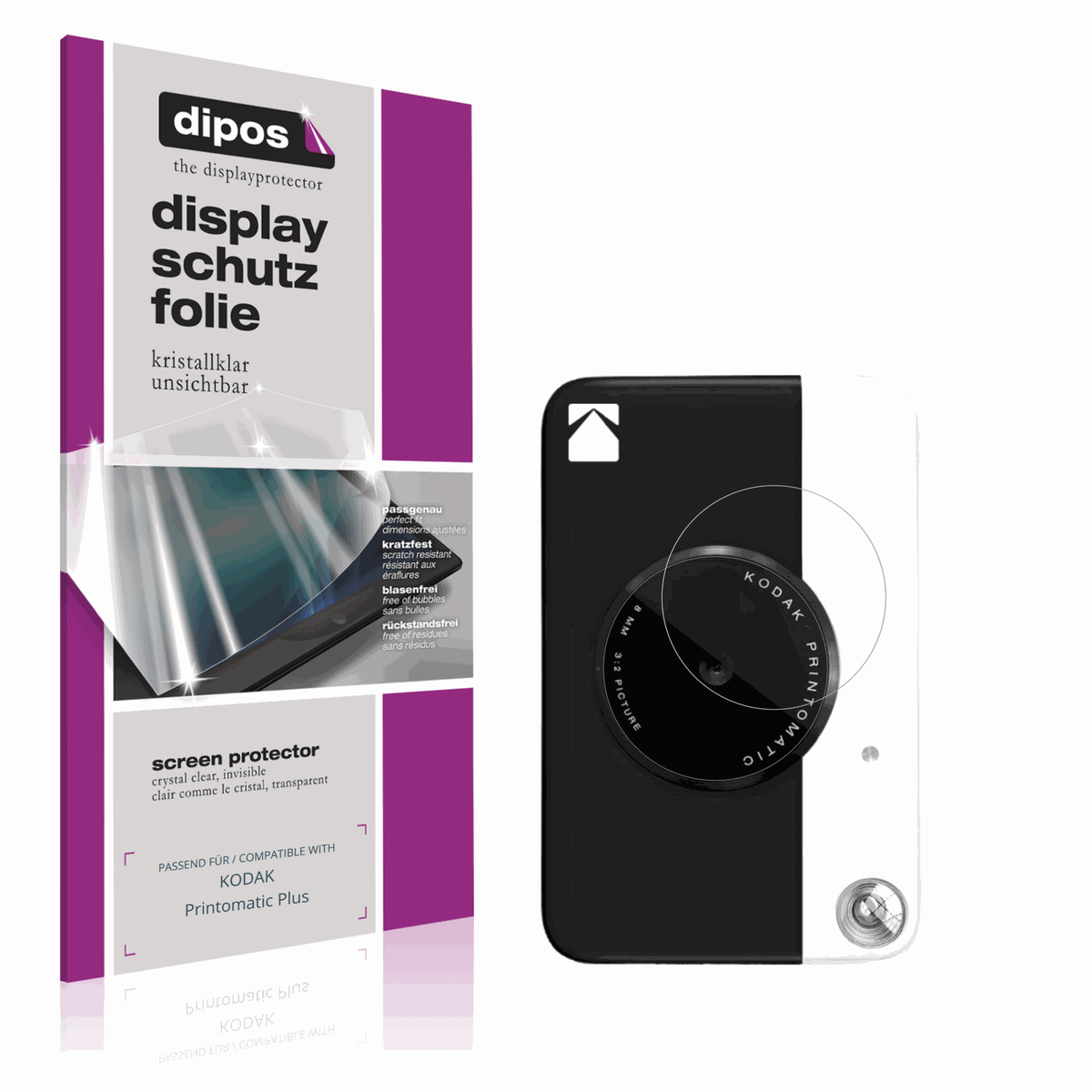 Klare Displayschutzfolie von dipos passend für KODAK Printomatic Plus, präziser Zuschnitt und blasenfrei montiert