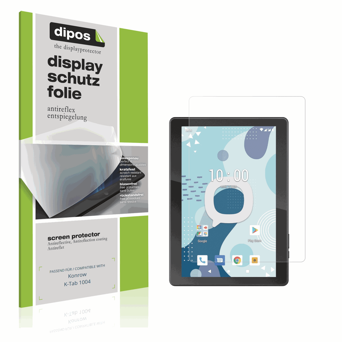 Matte Displayschutzfolie von dipos passend für Konrow K-Tab 1004, präziser Zuschnitt und blasenfrei montiert