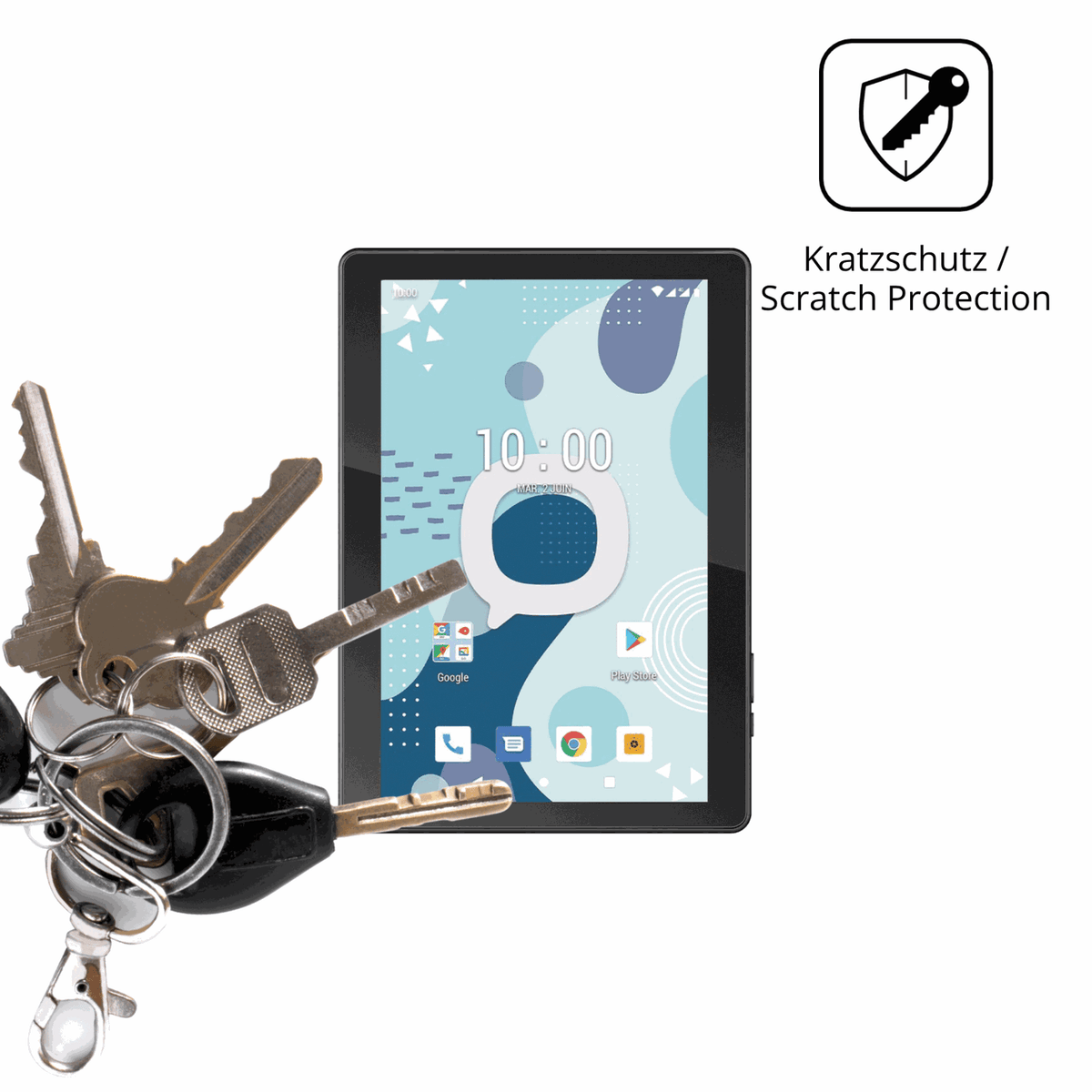Schutz gegen Kratzer auf dem Konrow K-Tab 1004 Glas durch Schlüssel oder Ähnliches