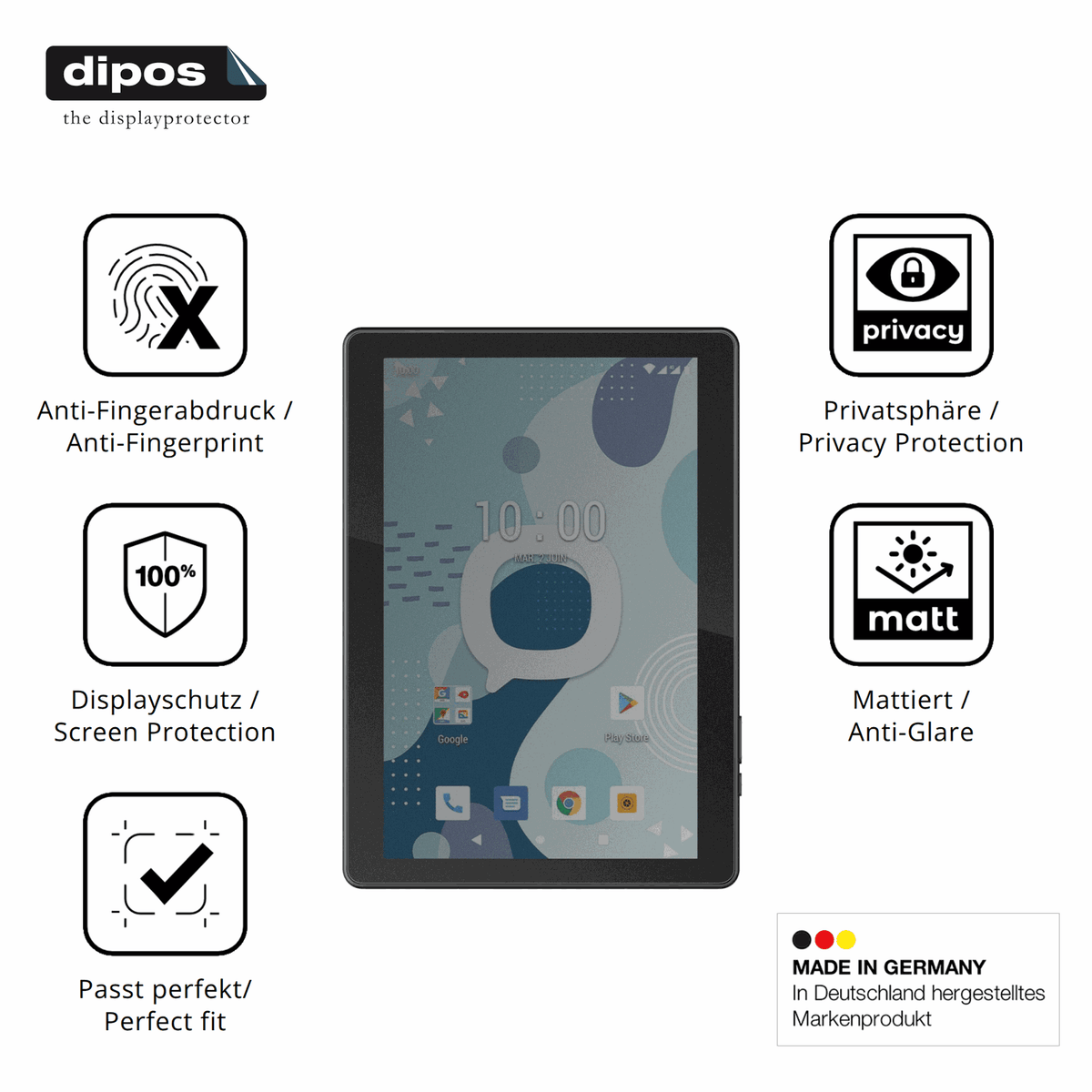 Privatsphäre-Schutz durch Sichtschutz-Folie passend zugeschnitten für Konrow K-Tab 1005