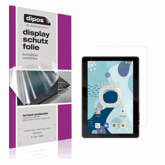 Klare Displayschutzfolie von dipos passend für Konrow K-Tab 1005, präziser Zuschnitt und blasenfrei montiert