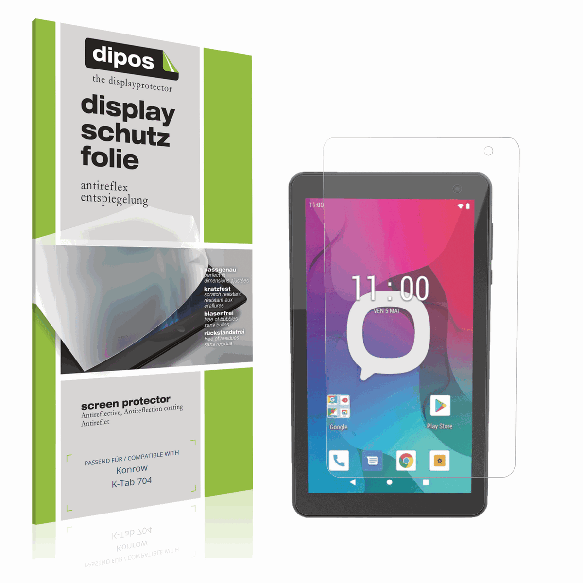 Matte Displayschutzfolie von dipos passend für Konrow K-Tab 704, präziser Zuschnitt und blasenfrei montiert