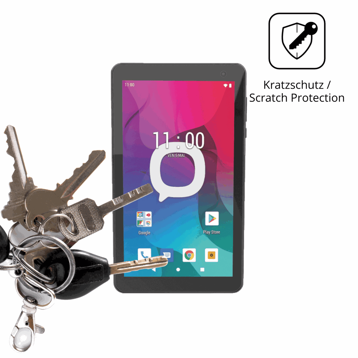 Schutz gegen Kratzer auf dem Konrow K-Tab 704 Glas durch Schlüssel oder Ähnliches
