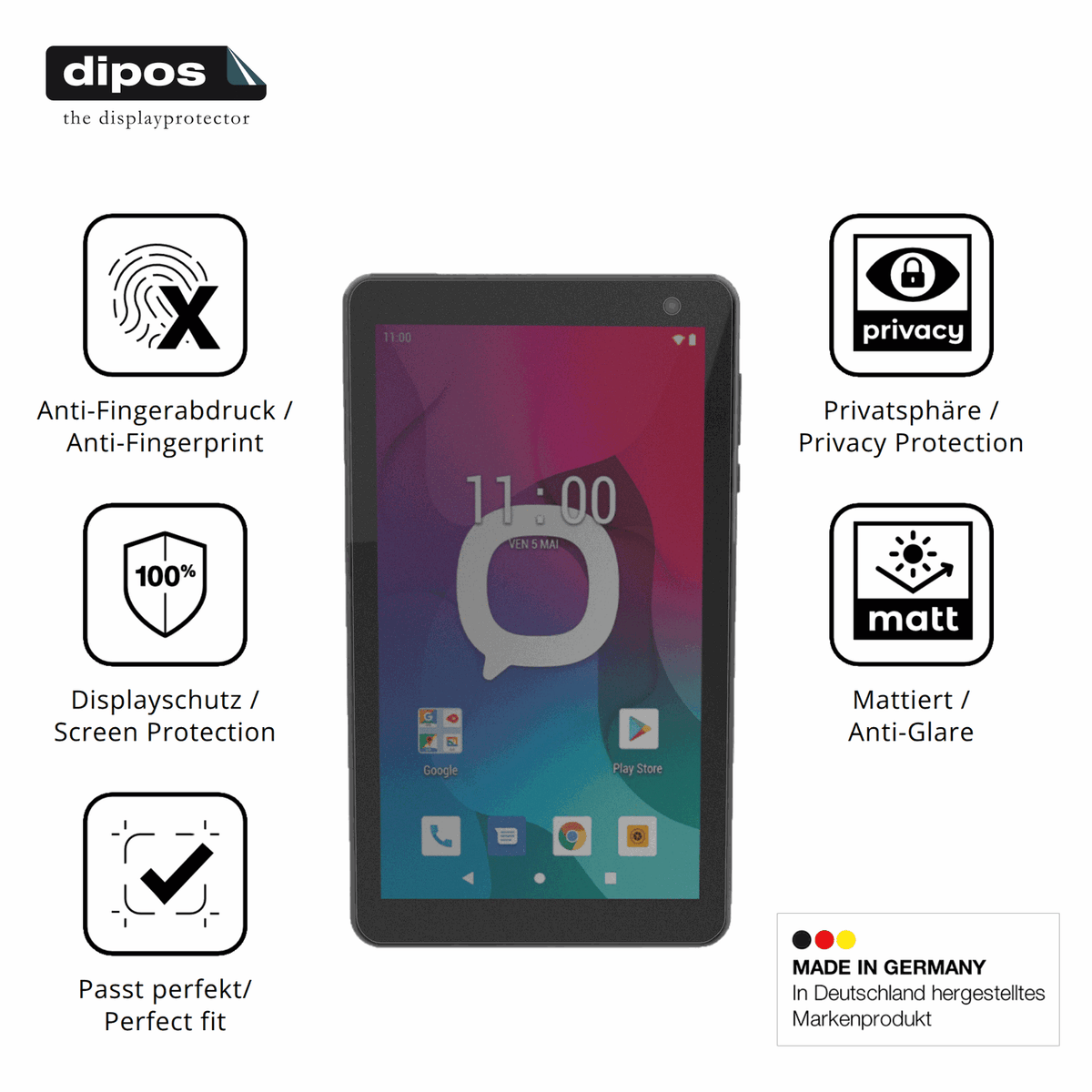 Privatsphäre-Schutz durch Sichtschutz-Folie passend zugeschnitten für Konrow K-Tab 704