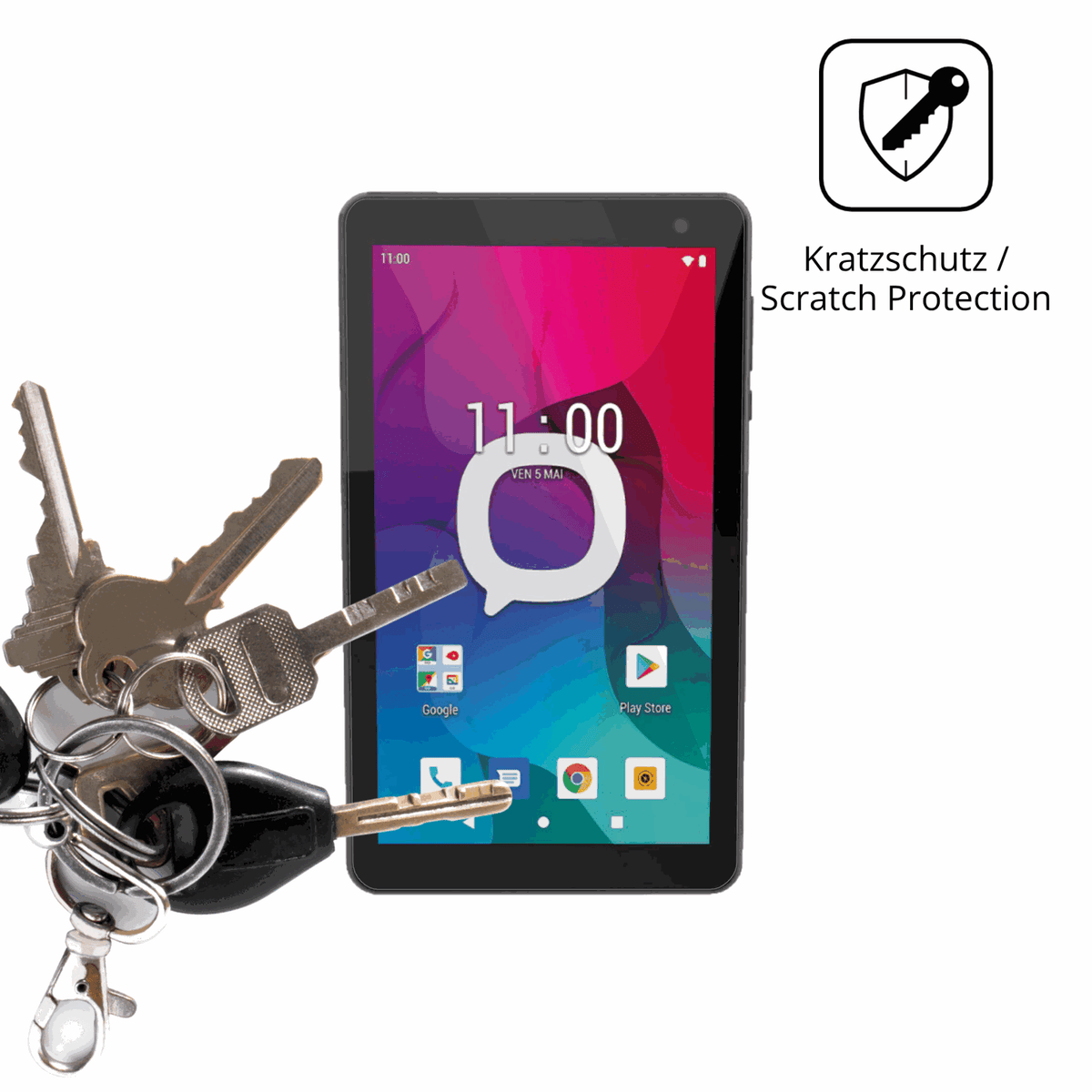 Schutz gegen Kratzer auf dem Konrow K-Tab 704 Glas durch Schlüssel oder Ähnliches