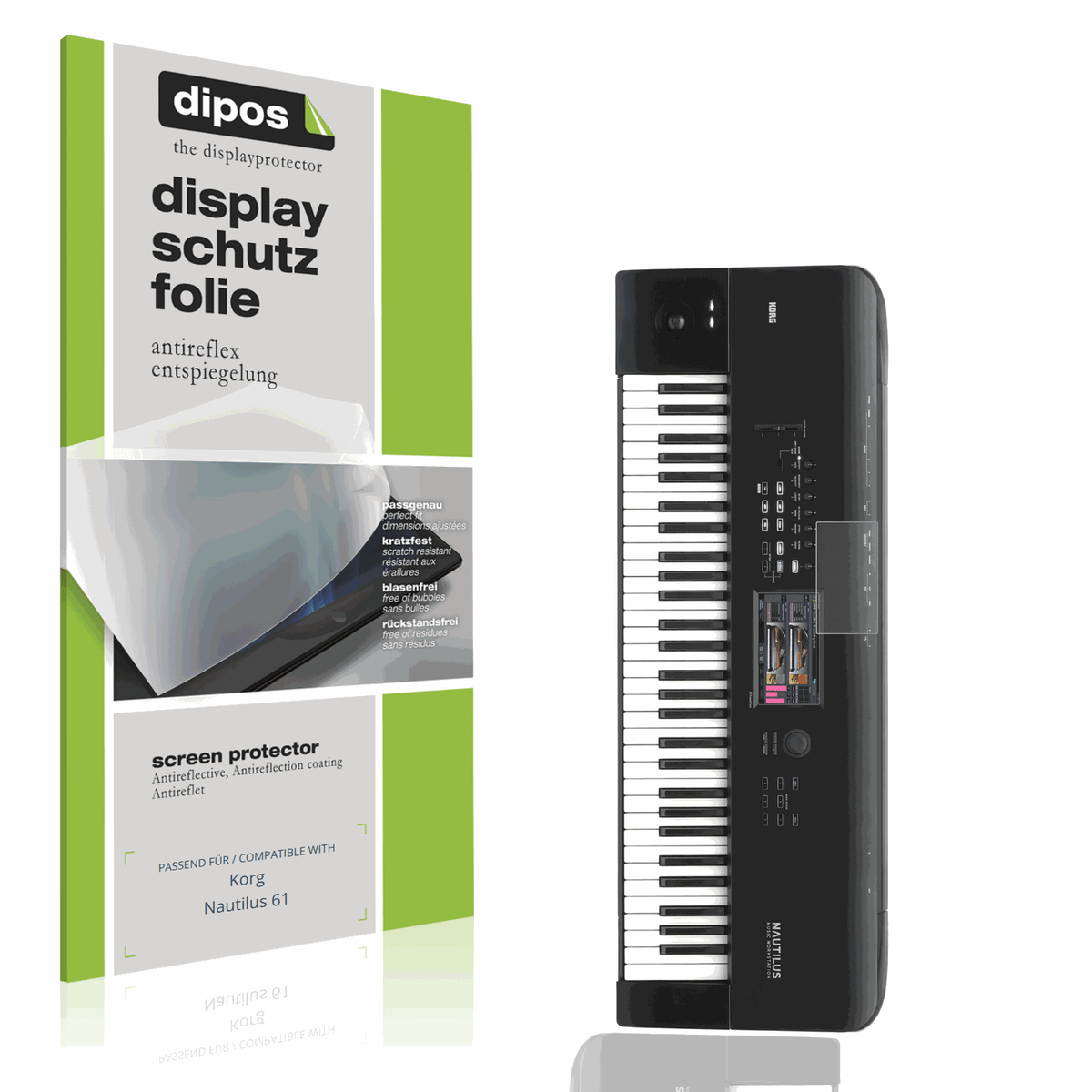 Matte Displayschutzfolie von dipos passend für Korg Nautilus 61, präziser Zuschnitt und blasenfrei montiert