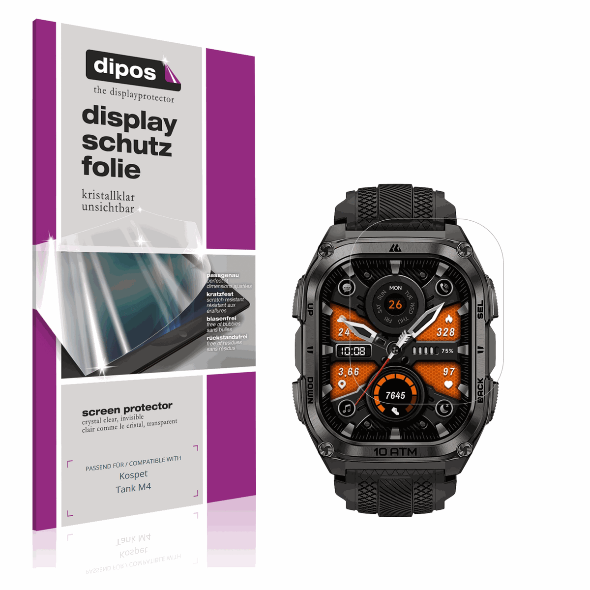 Klare Displayschutzfolie von dipos passend für Kospet Tank M4, präziser Zuschnitt und blasenfrei montiert