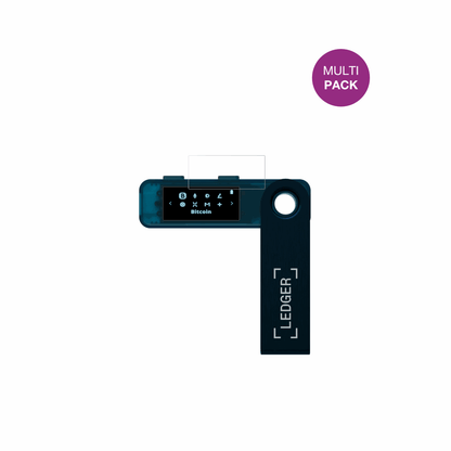 LedgerNano S Plus mit aufgebrachter dipos Displayschutzfolie, glasklare Darstellung ohne Einschränkungen