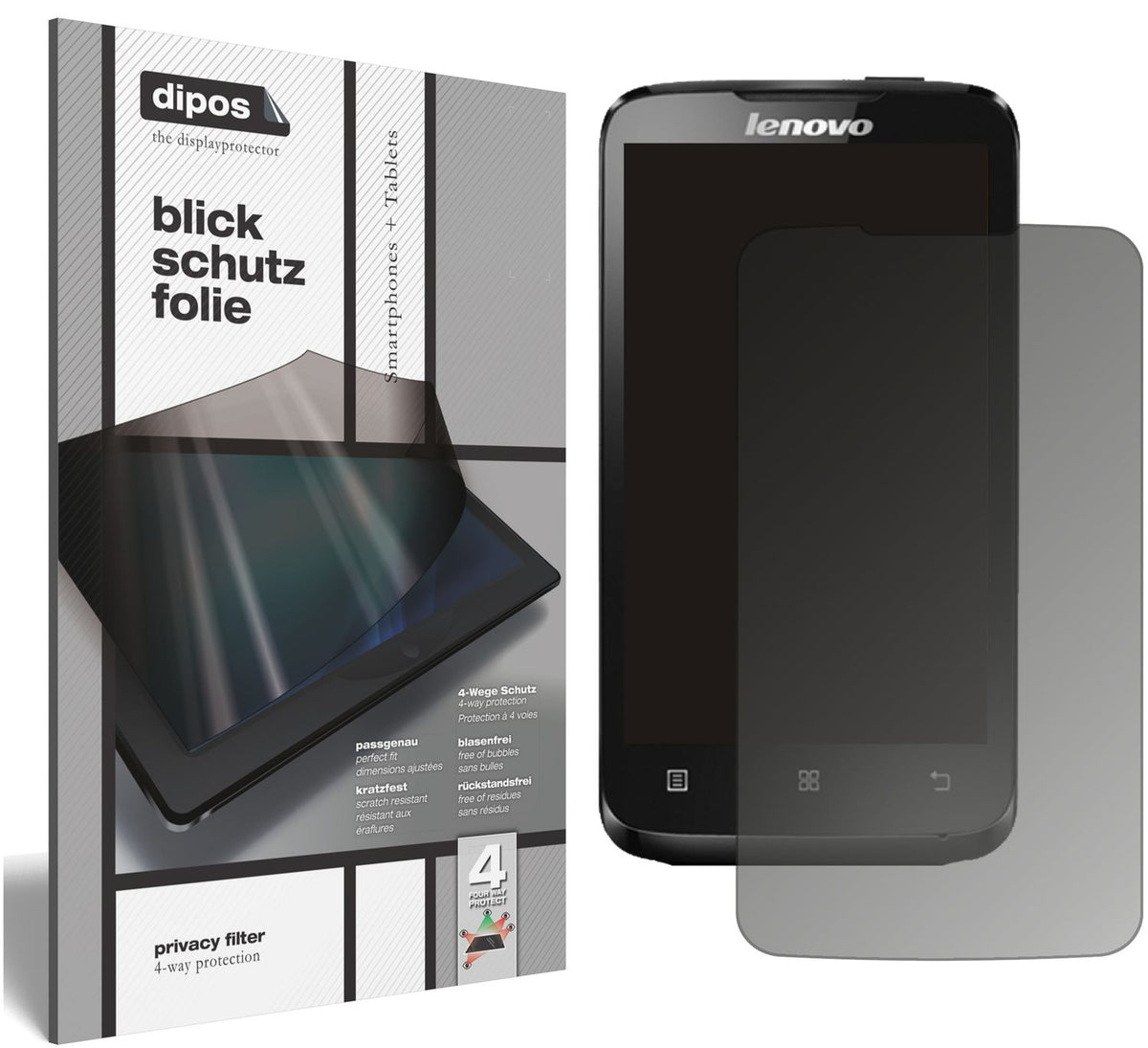 Blickschutzfolie von dipos passend für Lenovo A316i, präziser Zuschnitt und blasenfrei montiert