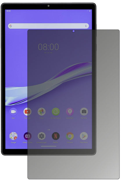 LenovoM10 Plus mit aufgebrachtem dipos Displayschutz, der seitliche Einblicke blockiert