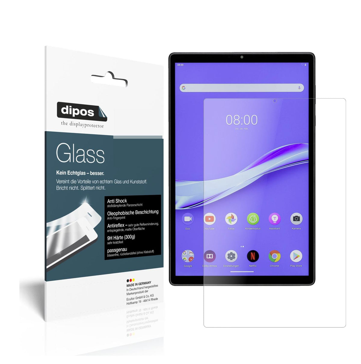 Matte Displayschutzfolie von dipos passend für Lenovo M10 Plus, 9H kratzfest und blasenfrei montiert