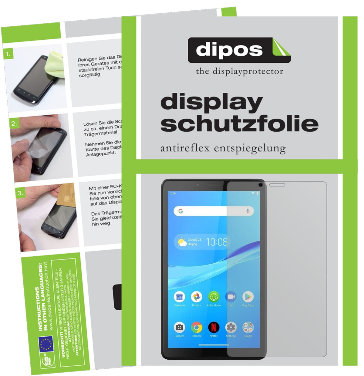 Matte Displayschutzfolie von dipos passend für Lenovo Tab M7, präziser Zuschnitt und blasenfrei montiert