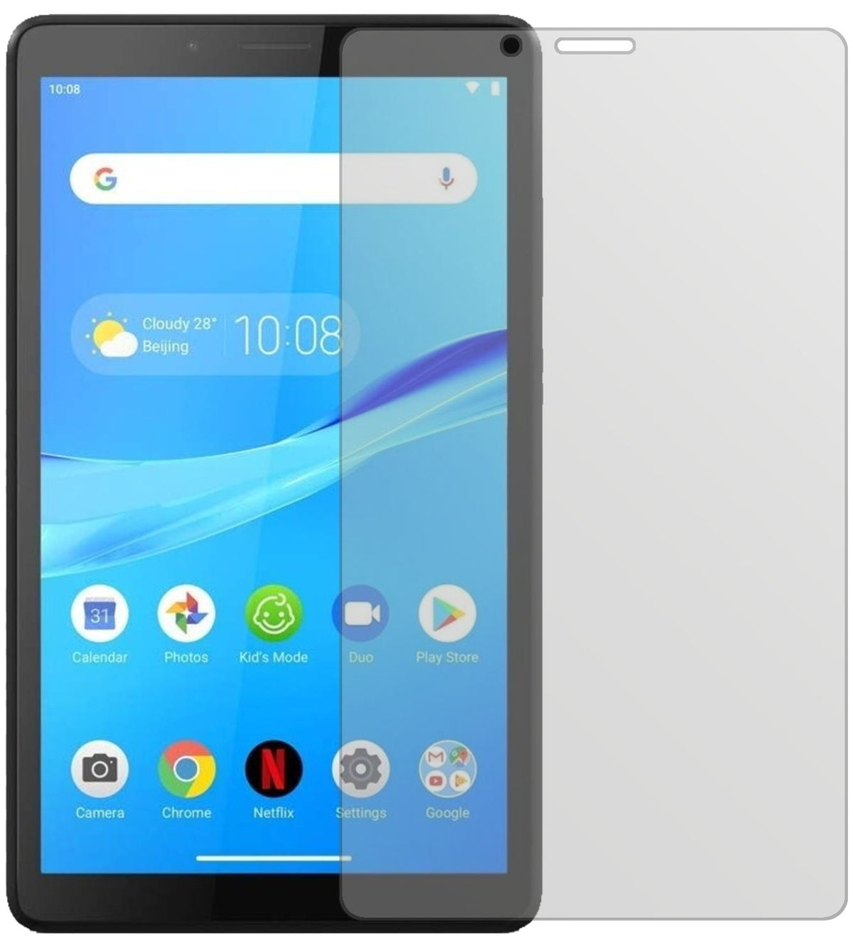 LenovoTab M7 mit aufgebrachter dipos Displayschutzfolie, die lästige Fingerabdrücke minimiert