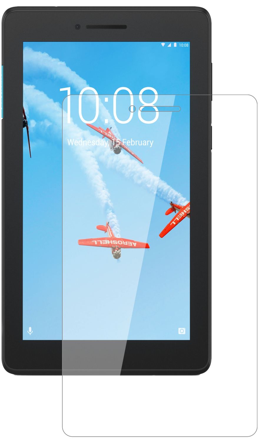 LenovoTB-7104F mit aufgebrachter dipos Flex Schutzfolie, glasklare Darstellung ohne Einschränkungen