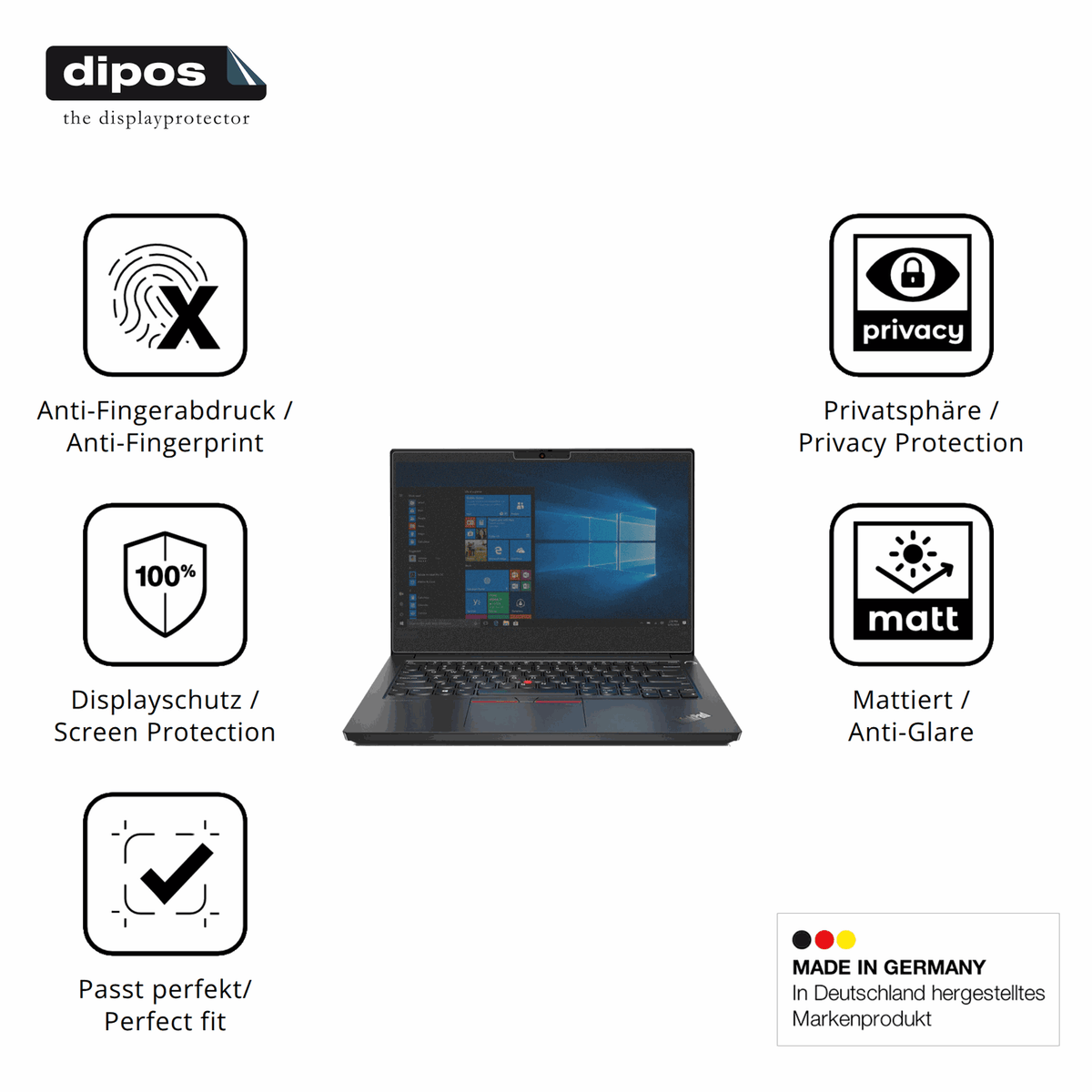 Privatsphäre-Schutz durch Sichtschutz-Folie passend zugeschnitten für Lenovo ThinkPad E14 Gen 1