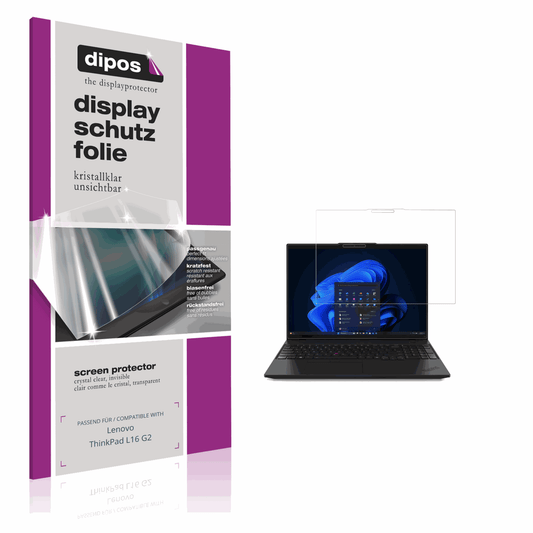Klare Displayschutzfolie von dipos passend für Lenovo ThinkPad L16 G2, präziser Zuschnitt und blasenfrei montiert
