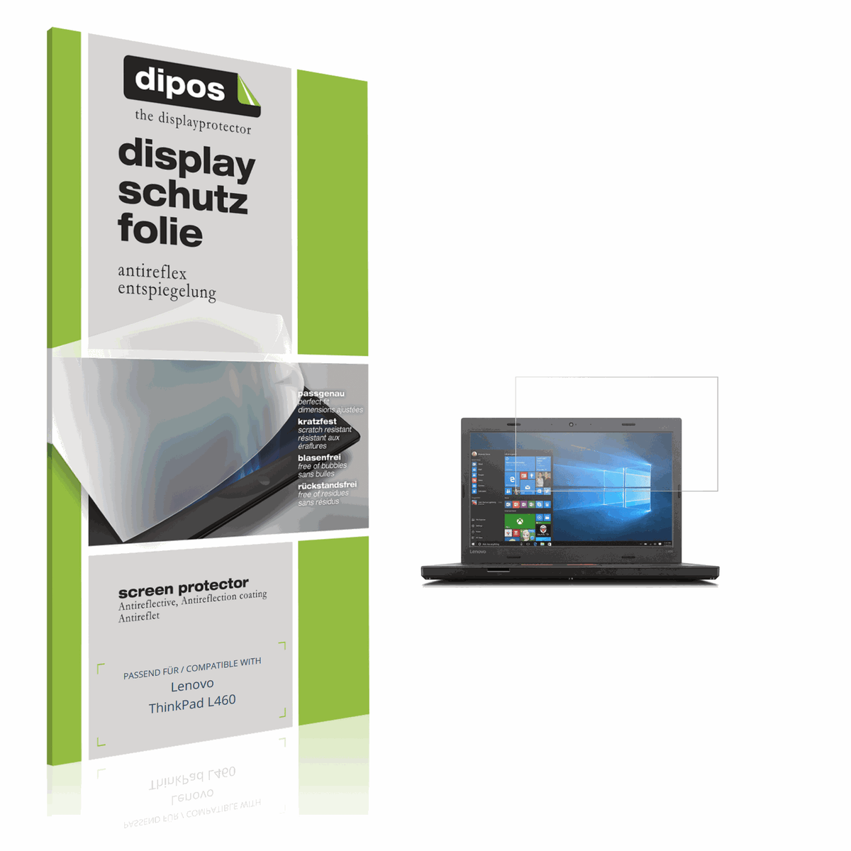 Matte Displayschutzfolie von dipos passend für Lenovo ThinkPad L460, präziser Zuschnitt und blasenfrei montiert