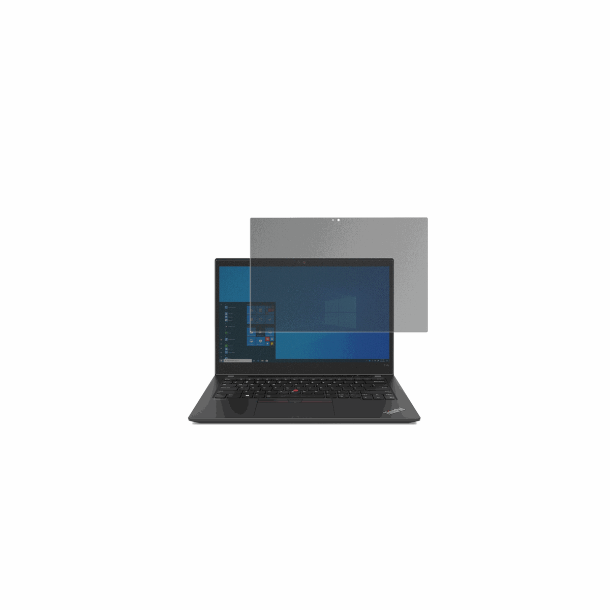 LenovoThinkPad T14s Gen 2 mit aufgebrachtem dipos Displayschutz, der seitliche Einblicke blockiert