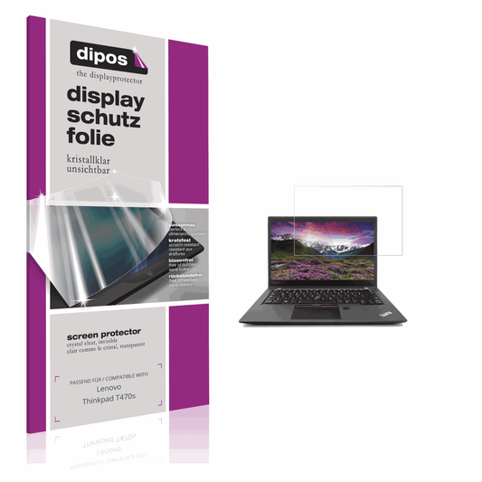 Klare Displayschutzfolie von dipos passend für Lenovo Thinkpad T470s, präziser Zuschnitt und blasenfrei montiert