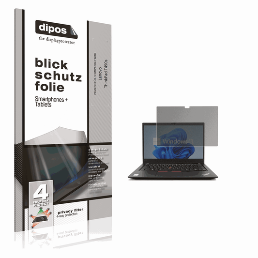 Blickschutzfolie von dipos passend für Lenovo ThinkPad T490s, präziser Zuschnitt und blasenfrei montiert