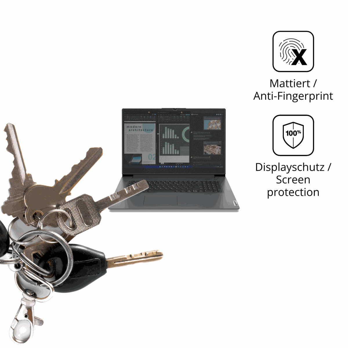 dipos Displayschutz für Lenovo V17 IRU G4, mattierte Oberfläche, Blickschutzfilter und perfekter Passform
