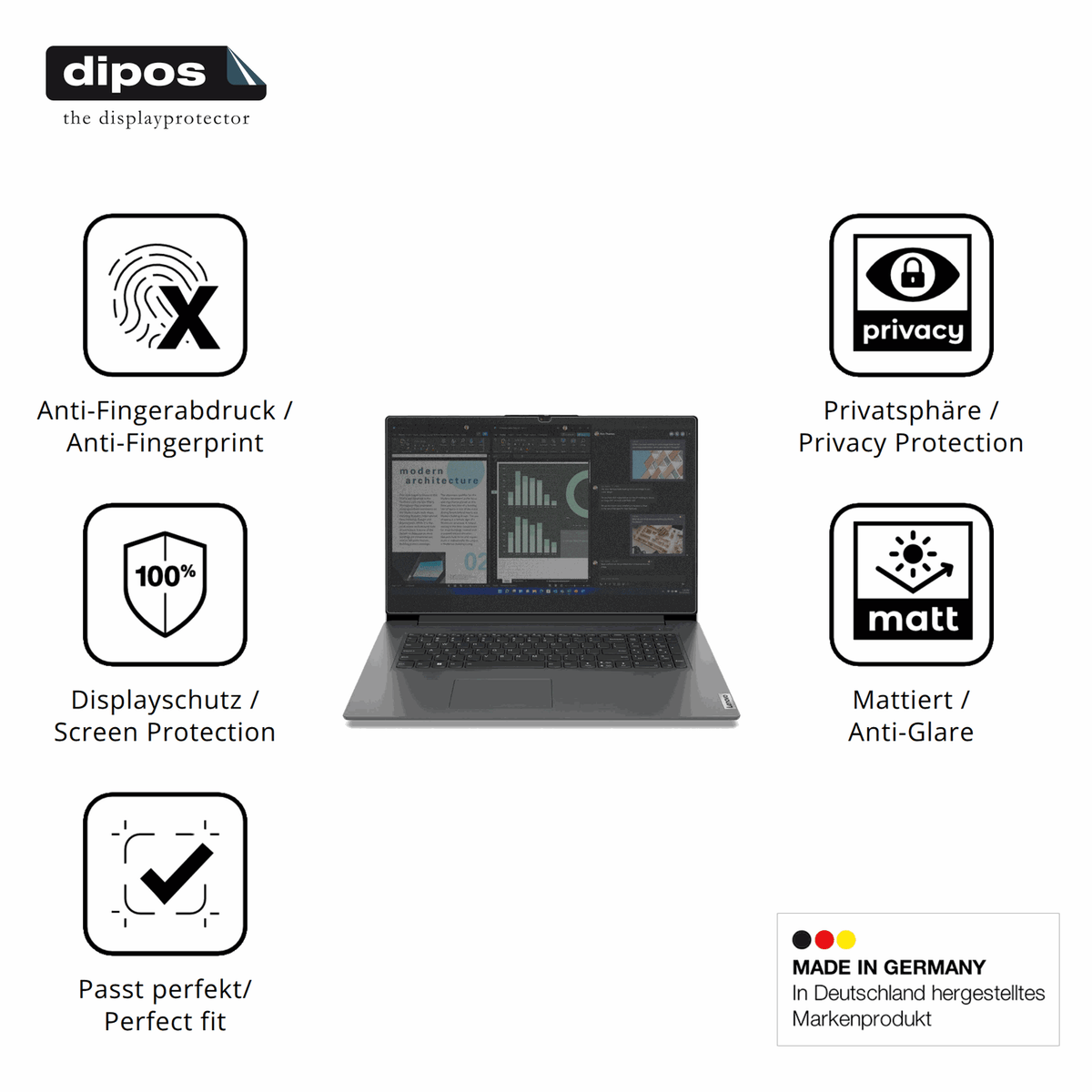 Privatsphäre-Schutz durch Sichtschutz-Folie passend zugeschnitten für Lenovo V17 IRU G4