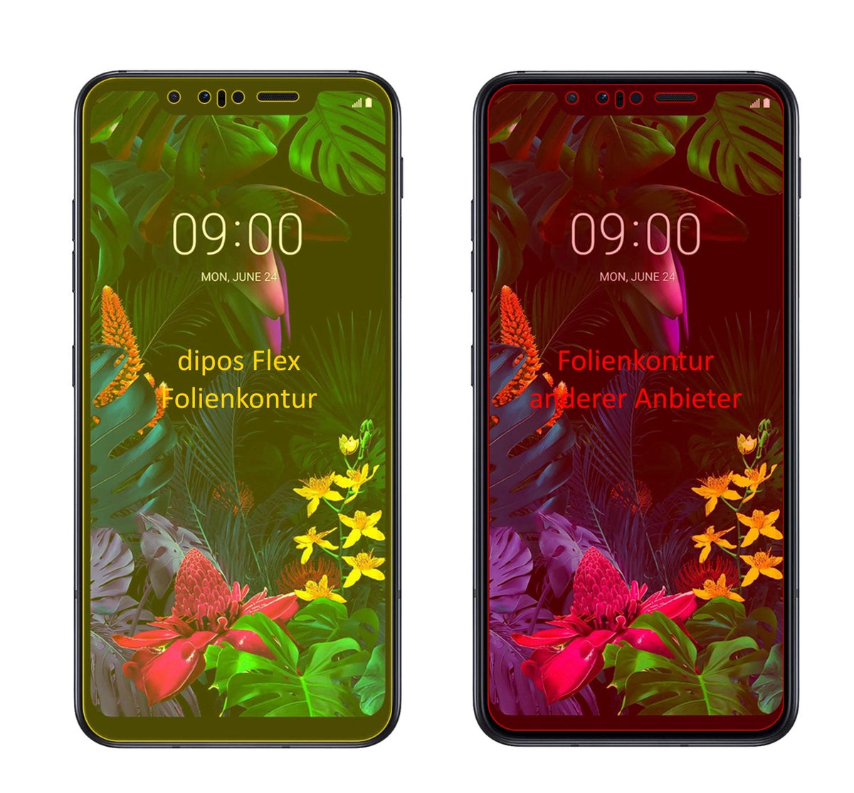 LGG8s ThinQ mit aufgebrachter dipos Displayschutzfolie, glasklare Darstellung ohne Einschränkungen