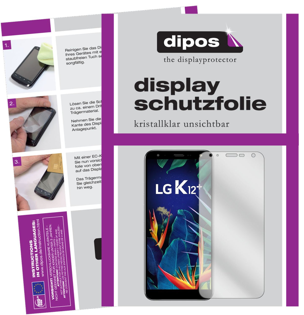 Klare Displayschutzfolie von dipos passend für LG K12 Plus, präziser Zuschnitt und blasenfrei montiert
