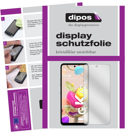 Klare Displayschutzfolie von dipos passend für LG K42, präziser Zuschnitt und blasenfrei montiert