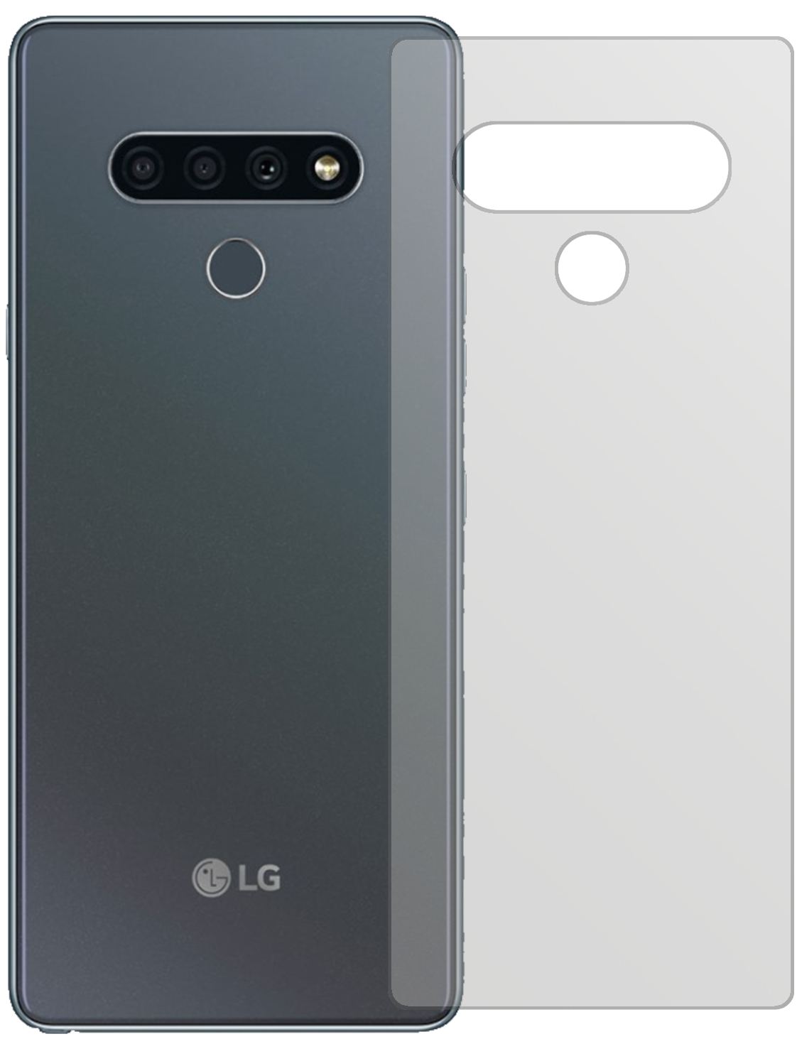 LGK71 Rückseite mit aufgebrachter dipos Displayschutzfolie, die lästige Fingerabdrücke minimiert